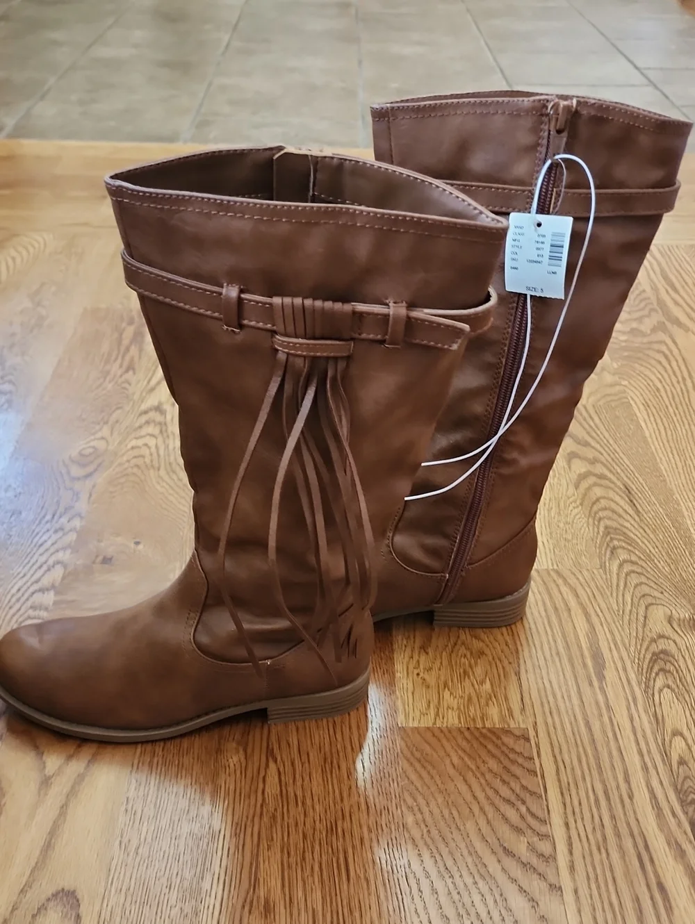 RARE NWT Justice Deadstock Girls Western Fringe Boots Brown Size 5